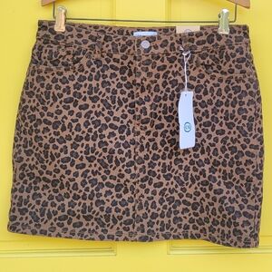 Leopard Print Denim Mini Skirt High Rise Size 9 Y2K 90s